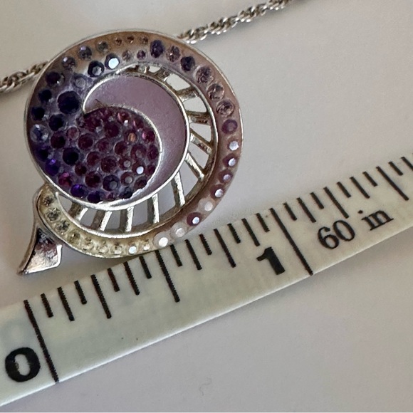 Vintage Swarovski Crystal Swirl Necklace & Earrings Set Purple Pink Silver Tone - Picture 7 of 9